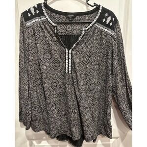 Lucky Brand Women Black White 1X 1XL Top Shirt Cotton Blend | Plus Size | Boho
